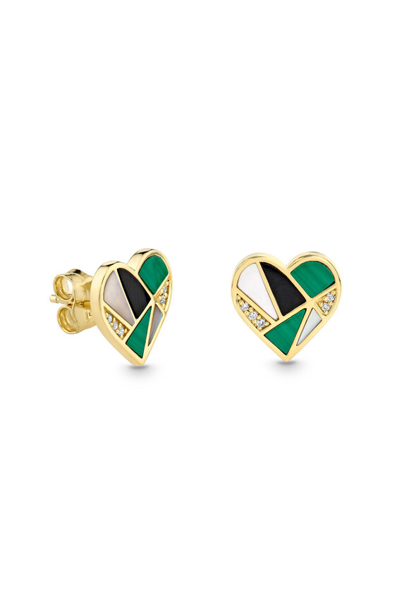 Sydney Evan Gold & Diamond Mosaic Heart Stud - view 1