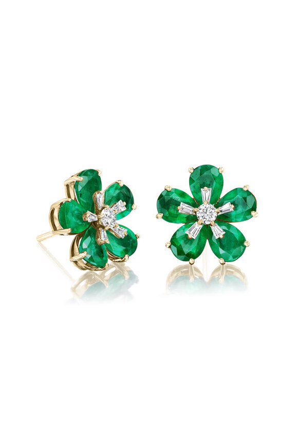 Nam Cho 18-Karat Emerald Wildflower Stud Earrings - view 1