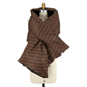 【送料&関税込】Fendi Cappuccino Silk Blend Scarf Fendi - Tobacco FF Logo Nylon & Wool Puffer Scarf