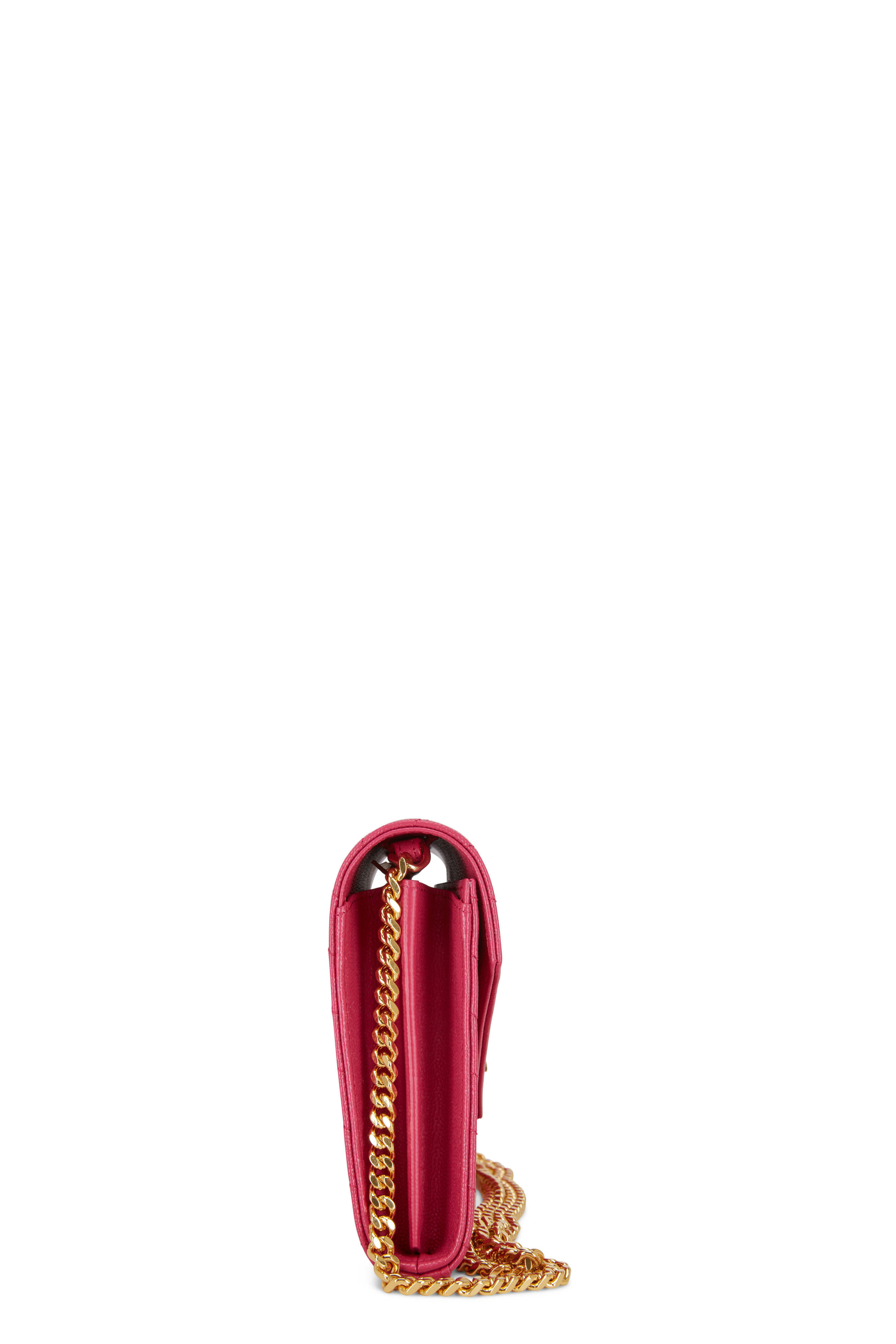Saint Laurent - Fuchsia Grained Leather Signature Chain Wallet