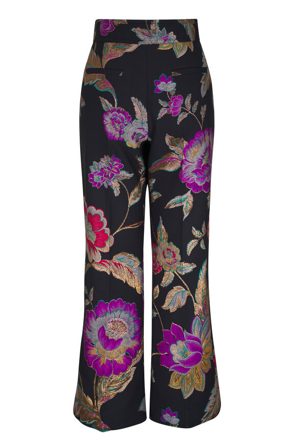 Valentino Black Metallic Floral Jacquard Flare Ankle Pant - view 4
