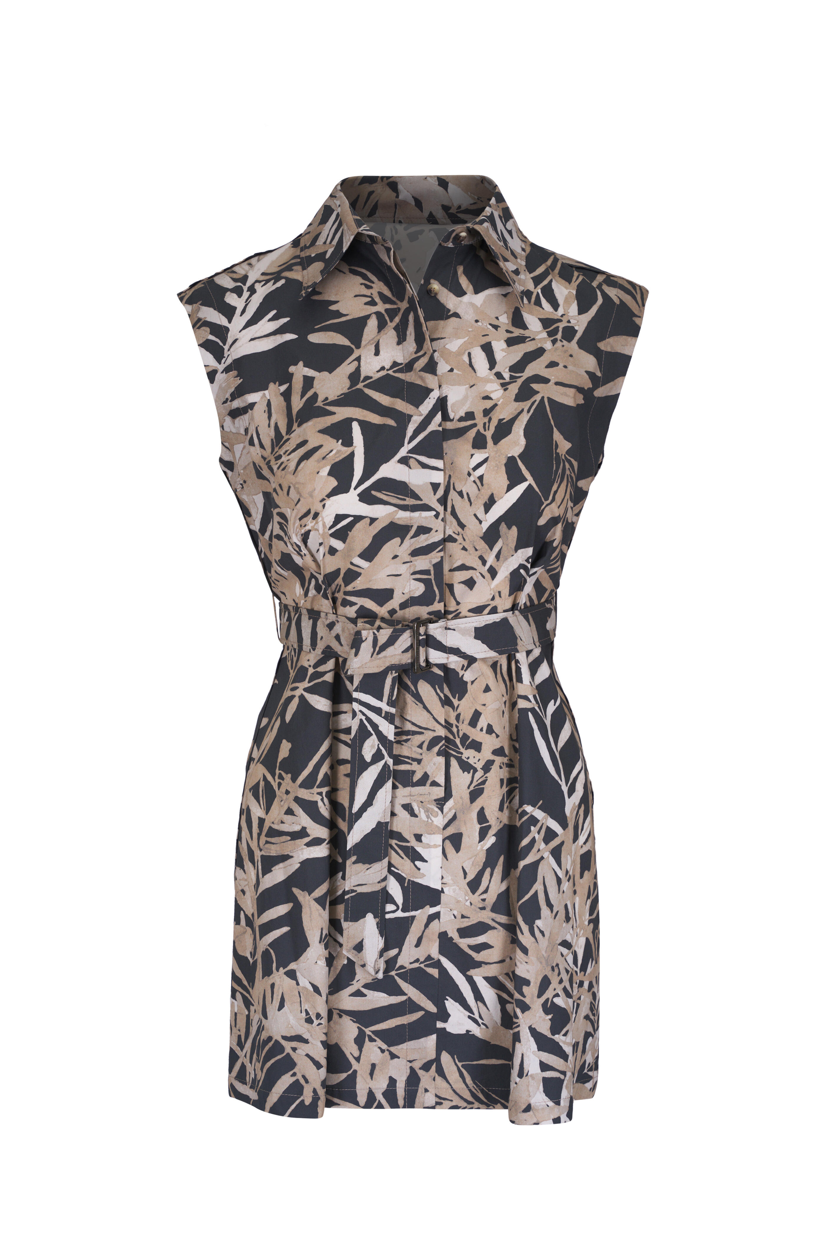 Brunello Cucinelli - Charcoal Herbarium Print Poplin Belted