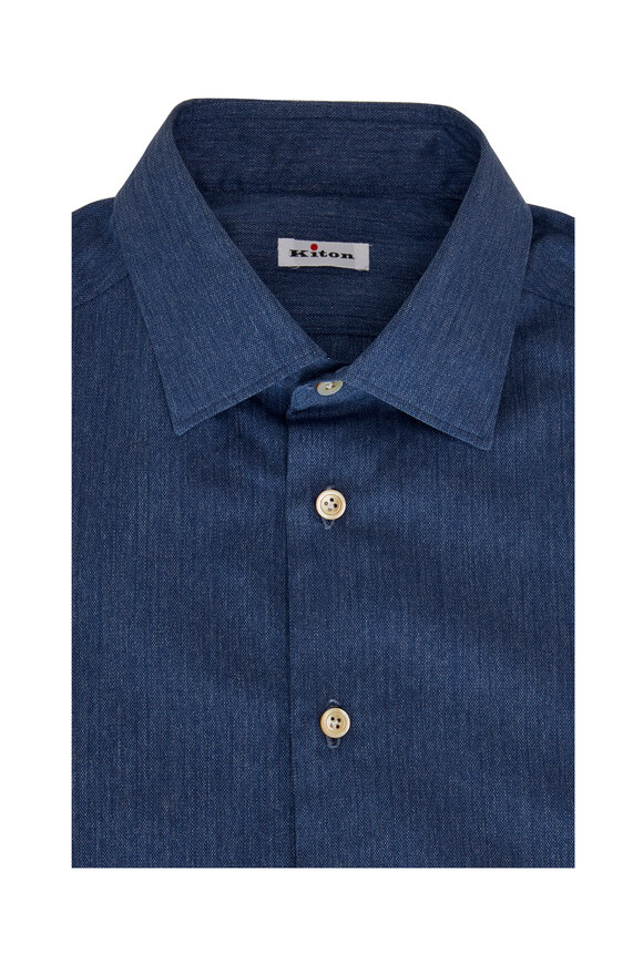 Kiton - Dark Blue Cotton Dress Shirt 
