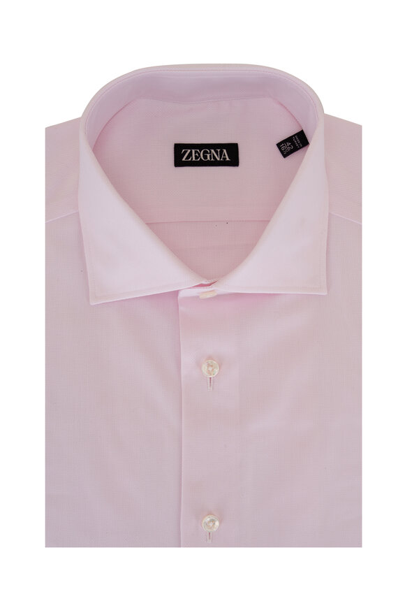 Zegna Solid Pink Cotton Dress Shirt