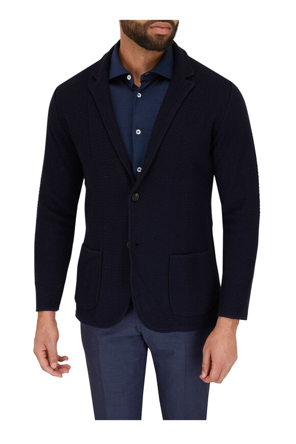 Maurizio Baldassari Navy Blue Wool Knit Button Down Shirt - view 5