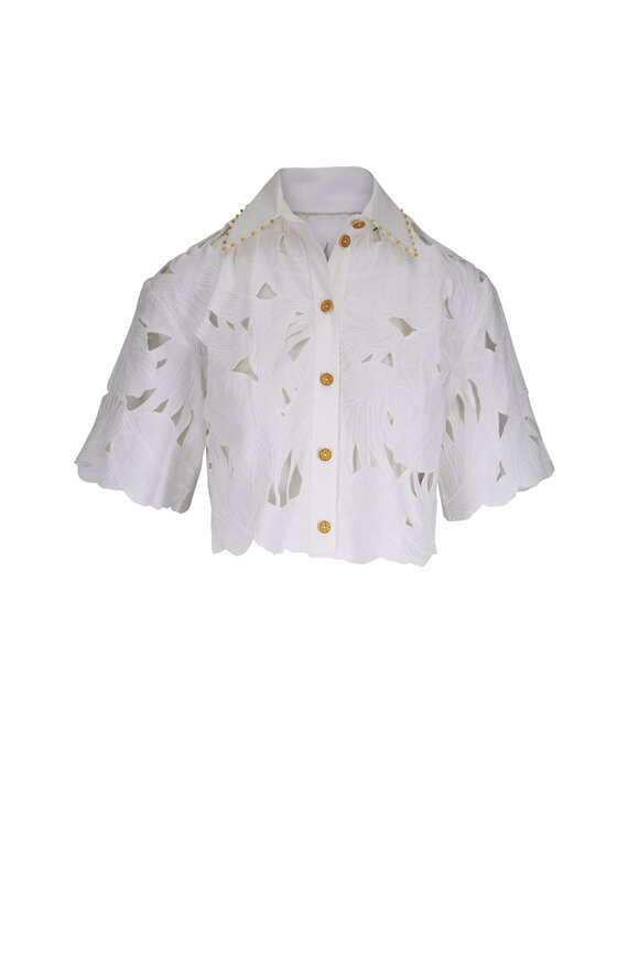 Zimmermann Mahon Ivory Embroidered Crop Shirt - view 1