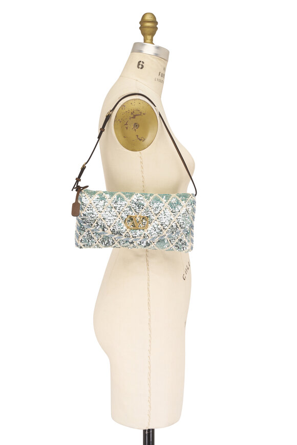 Valentino Garavani Small Celeste Blue Sequin Shoulder Bag - view 7
