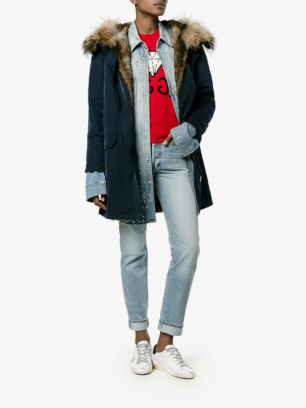 Golden Goose - Women's Superstar White Leather Navy Trim Sneaker