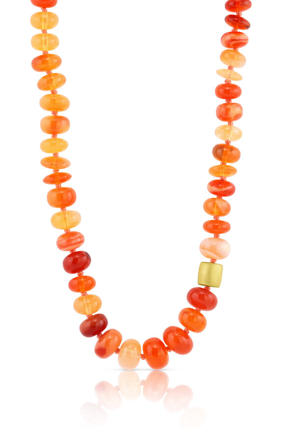 Leigh Maxwell - Natural Fire Opal & 18K Smooth Gold Bead Necklace 