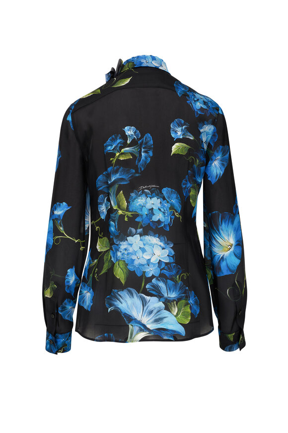 Dolce & Gabbana - Camicia Bluebell Print Satin Tie Neck Shirt  