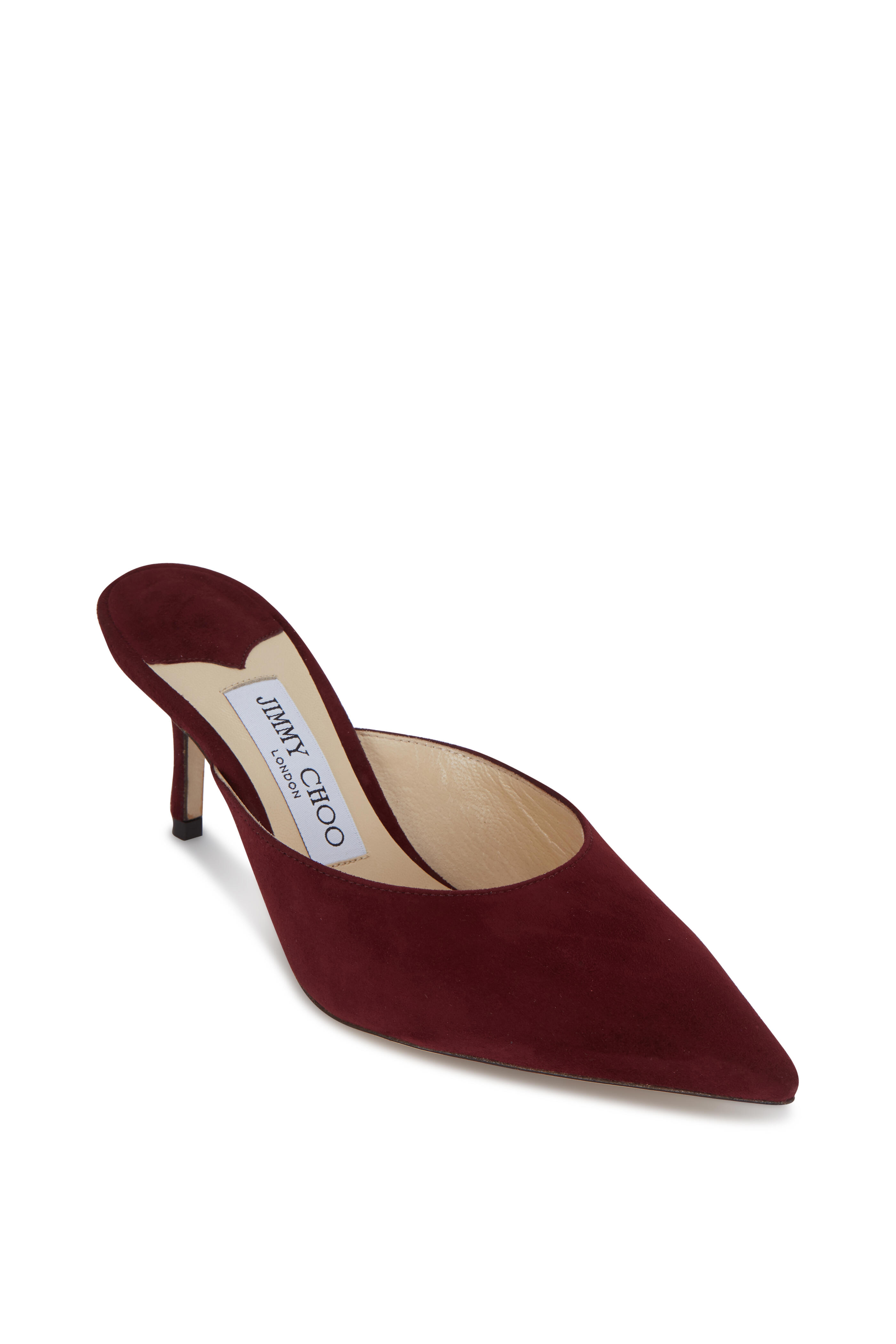 Jimmy Choo Rav Bordeaux Suede Mule 65mm Mitchell Stores