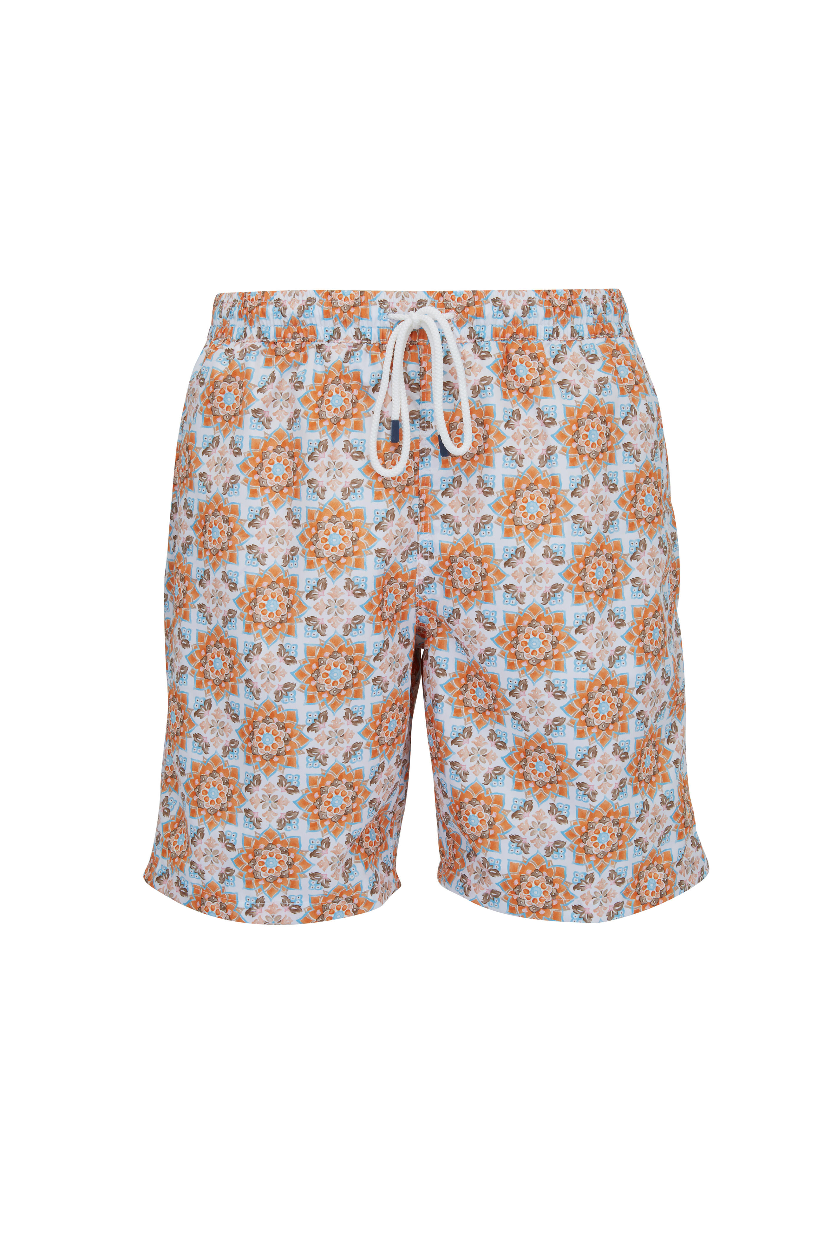 Fedeli - Orange Print Swim Trunks | Mitchell Stores