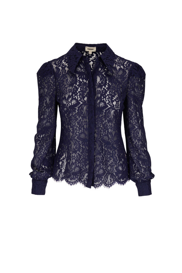 L'Agence - Jenica Navy Blue Puffed Sleeve Blouse