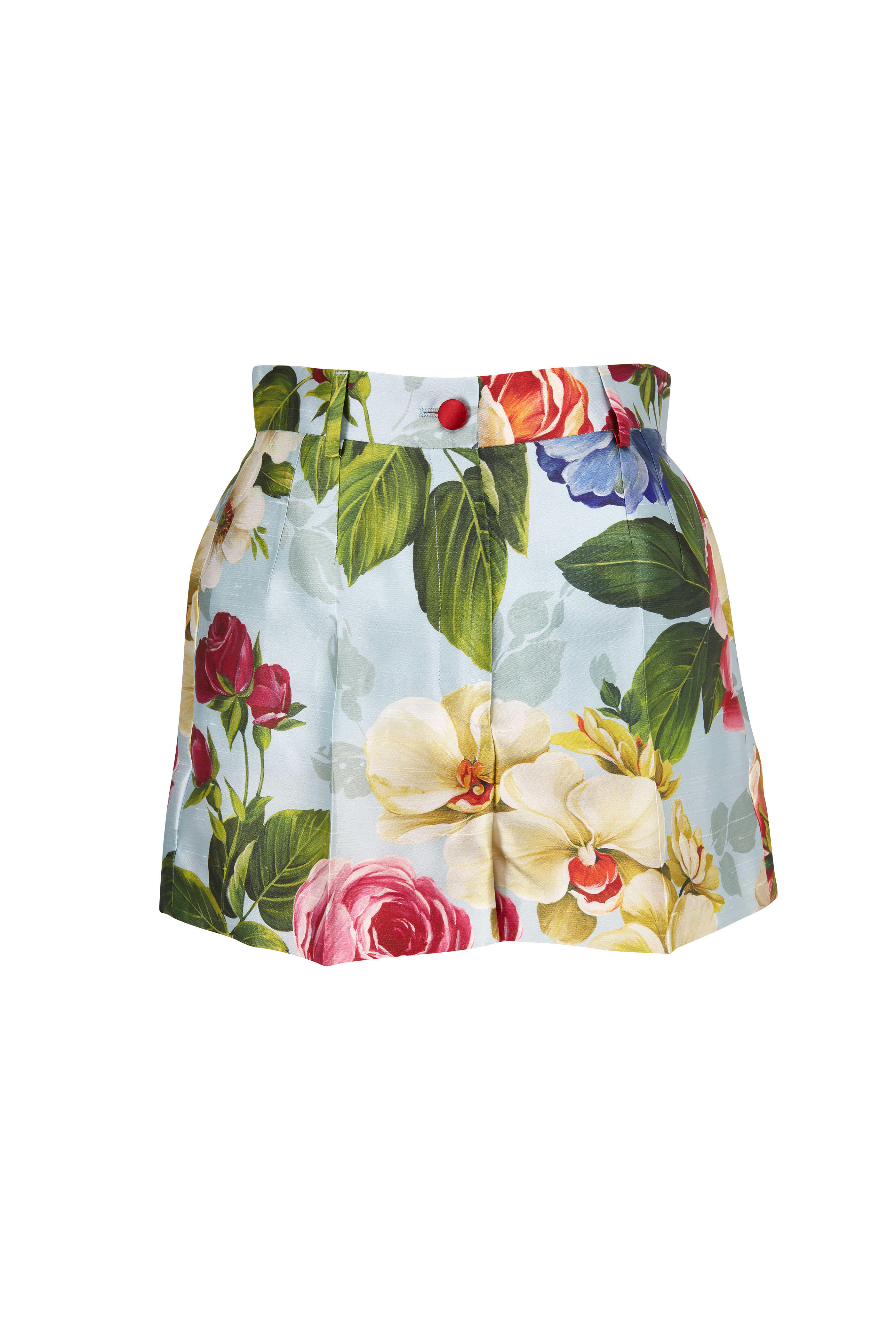 Dolce & Gabbana - Blue Shantung Floral Printed High-Rise Shorts