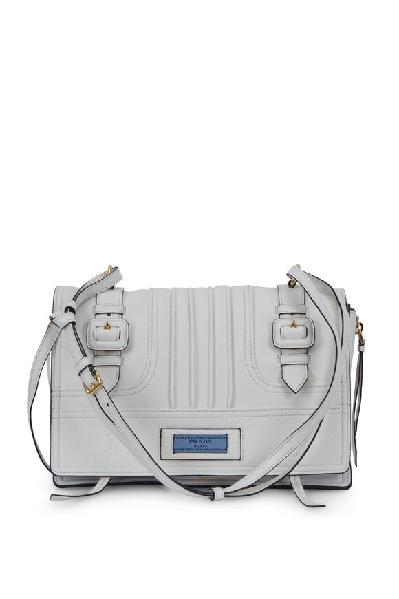 Prada - White Glazed Leather Buckled Messenger Bag