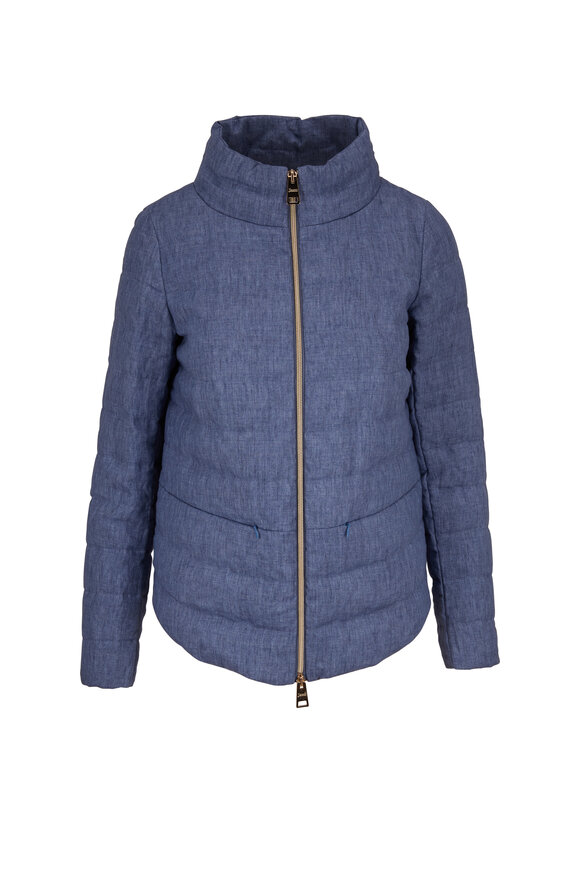 Herno - Blue Linen Quilted Puffer Jacket