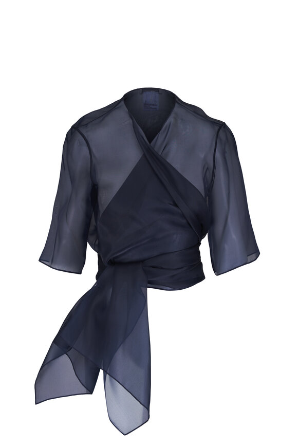 Lafayette 148 New York Blue Ink Silk Organza Bolero Wrap Top - view 1