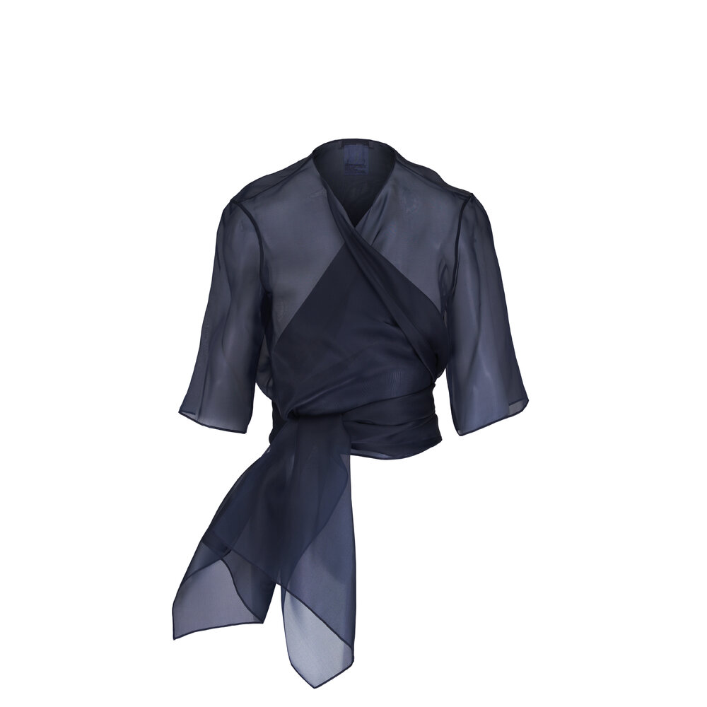 Lafayette 148 New York - Blue Ink Silk Organza Bolero Wrap Top