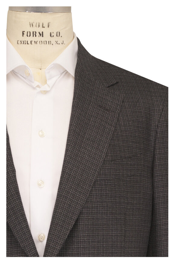 Zegna Dark Gray Plaid Silk & Cashmere Sportcoat - view 1