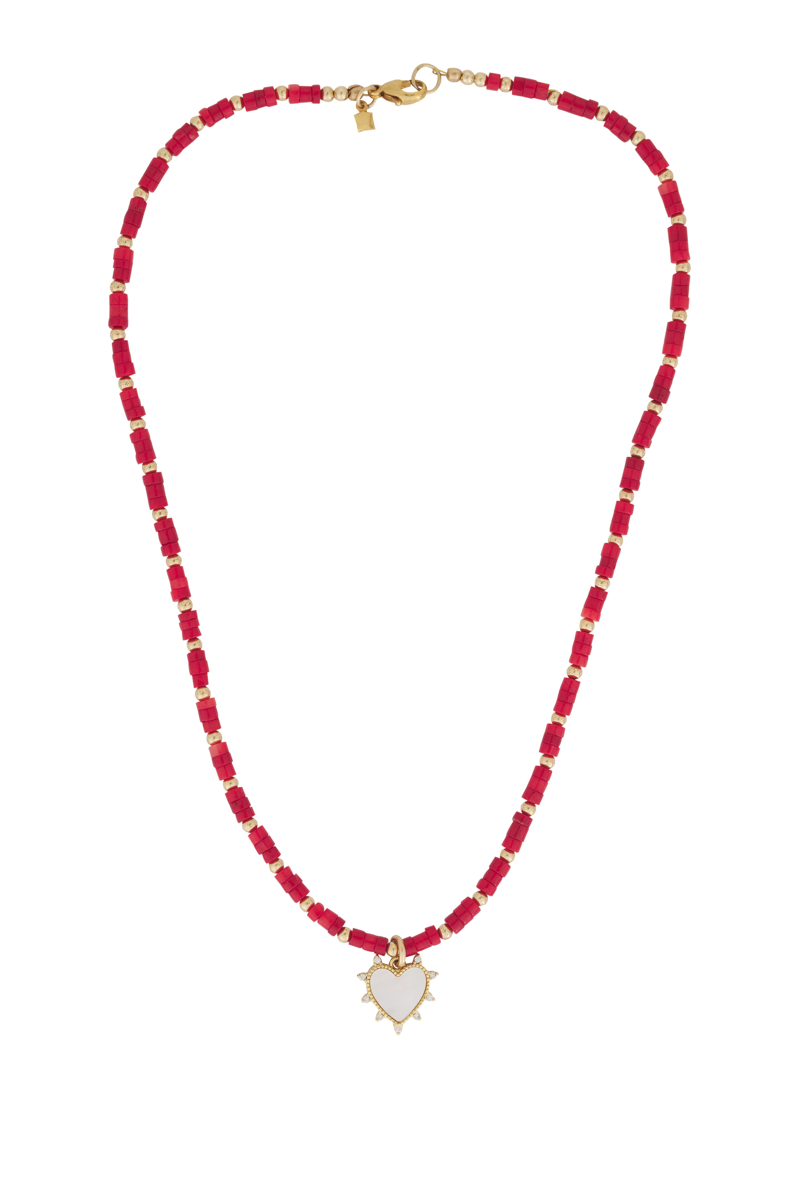 Cristina V. - Red Coral & Mother of Pearl Heart Necklace