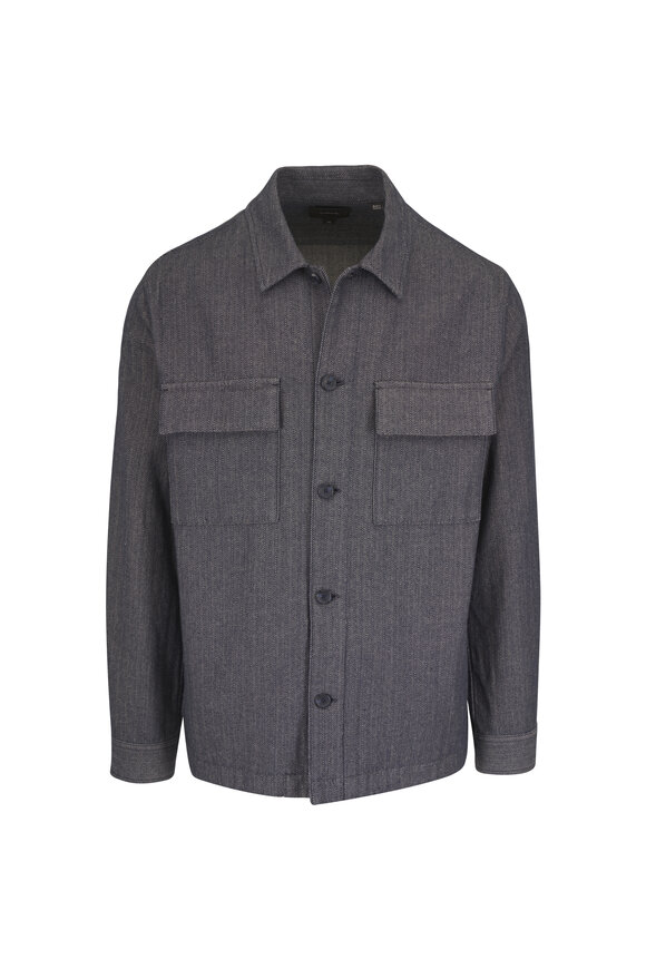 Vince Coastal Blue Herringbone Cotton & Linen Overshirt - view 1