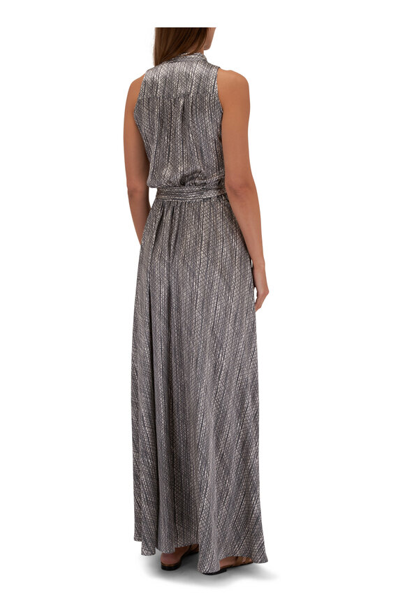 Kiton - Light Gray Silk Belted Maxi Dress 