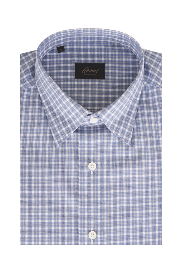 Brioni Blue & White Mini Check Sport Shirt - view 1