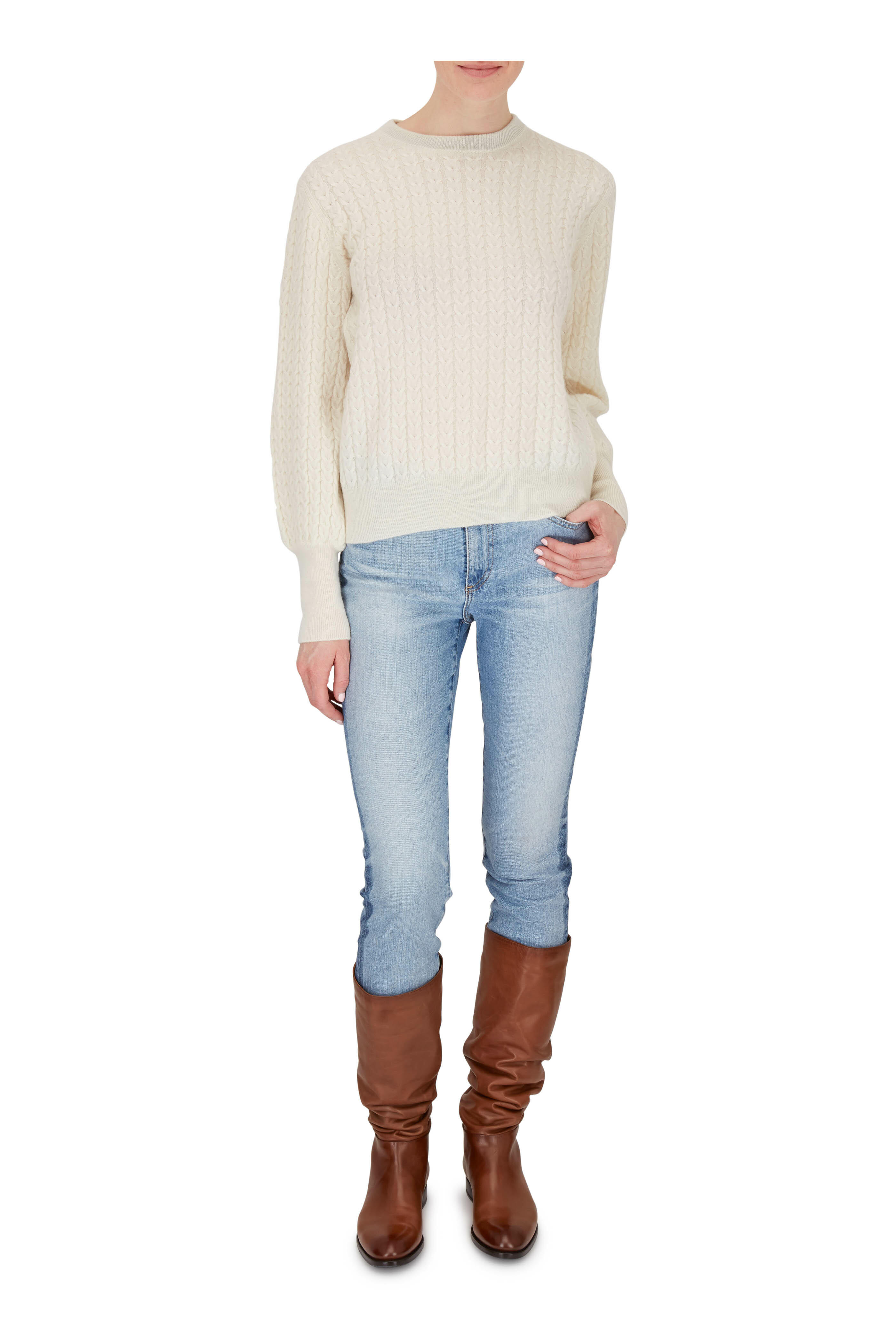 Chinti & Parker Wool-Cashmere Cropped Sweater-Fuchsia (Knitwear,Sweaters)