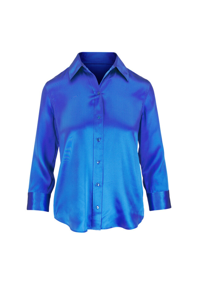 L'Agence - Cosette Blue Stripe & Sequin Flower Shirt L'Agence - Cosette Blue Stripe & Sequin Flower Shirt