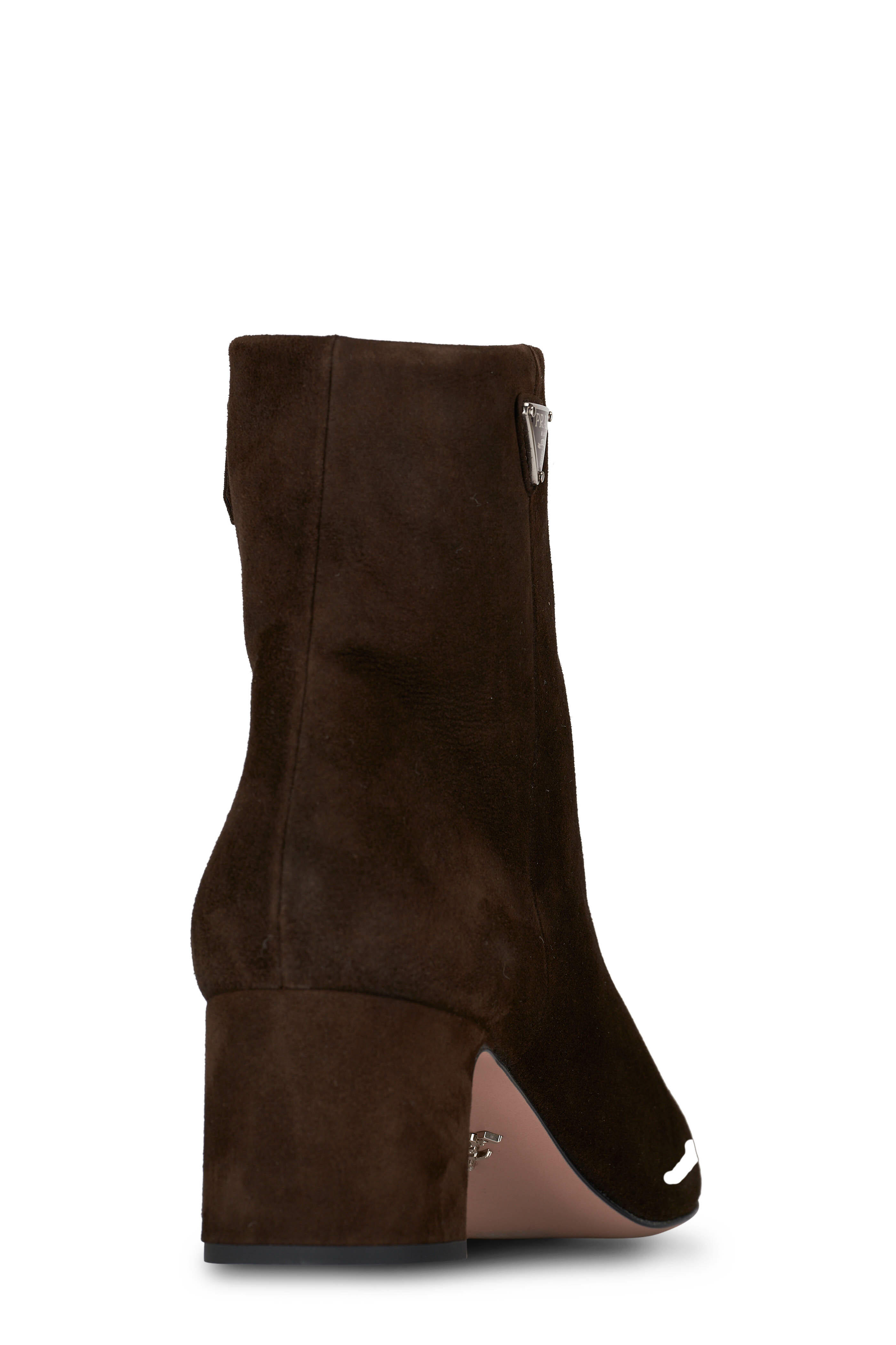 シューズ・サンダルその他 Prada Dark brown suede boot Prada - Dark Brown Suede Logo Short Boot, 55mm | Mitchell Stores