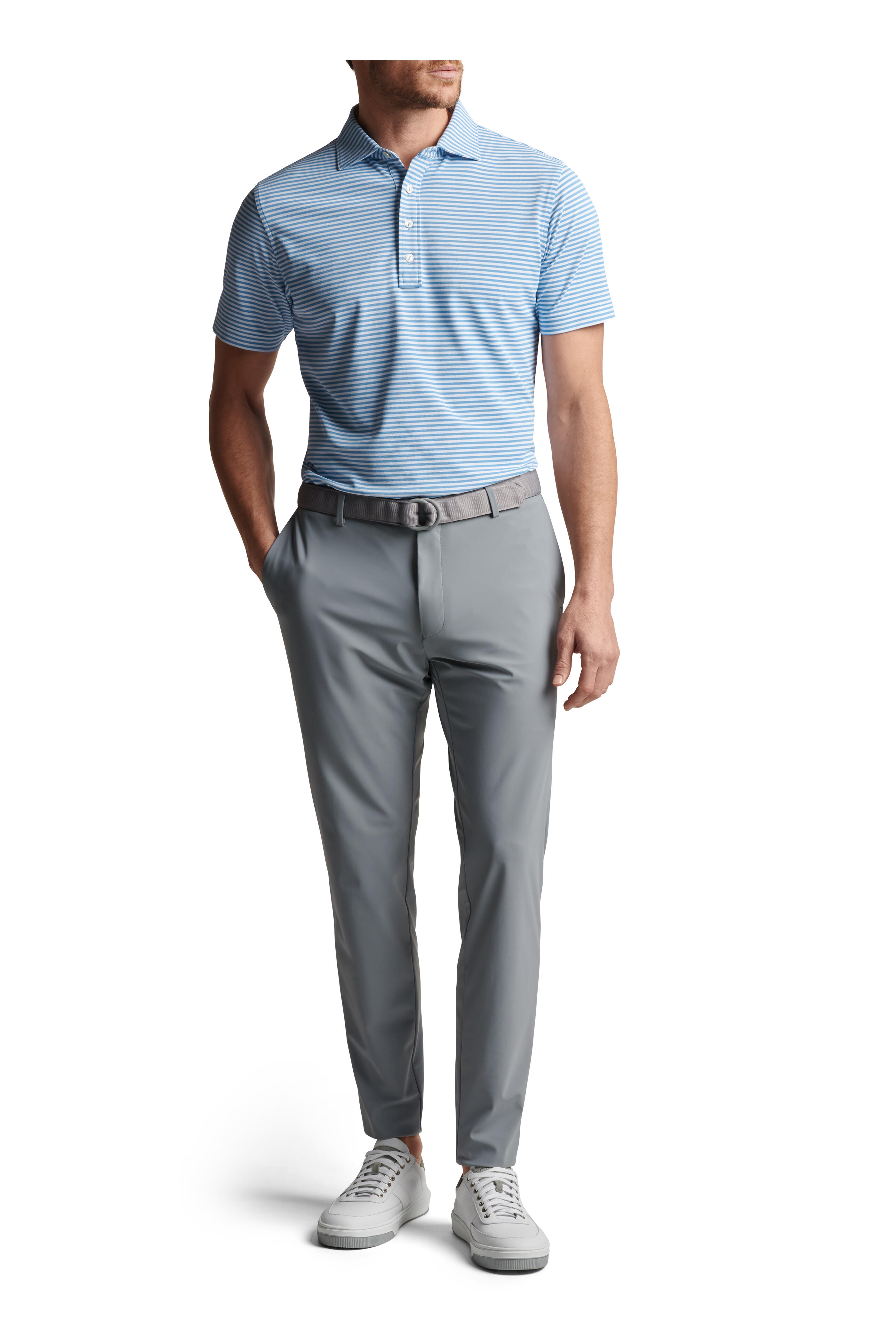 Peter Millar - Mood Channel Blue Striped Performance Mesh Polo