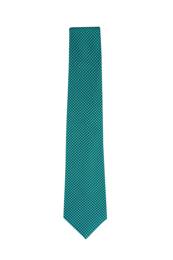 Kiton Green Geometric Silk Necktie - view 1