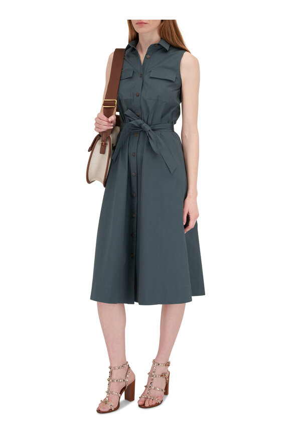 Antonelli - Magda Teal Sleeveless Belted Shirt Dress 