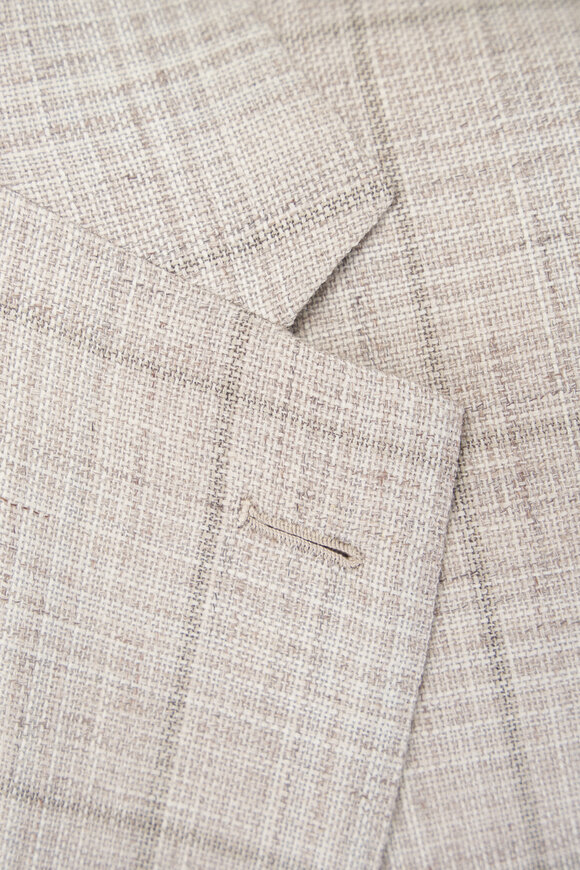 Brioni Off White Plaid Wool, Silk, & Linen Sportcoat - view 4