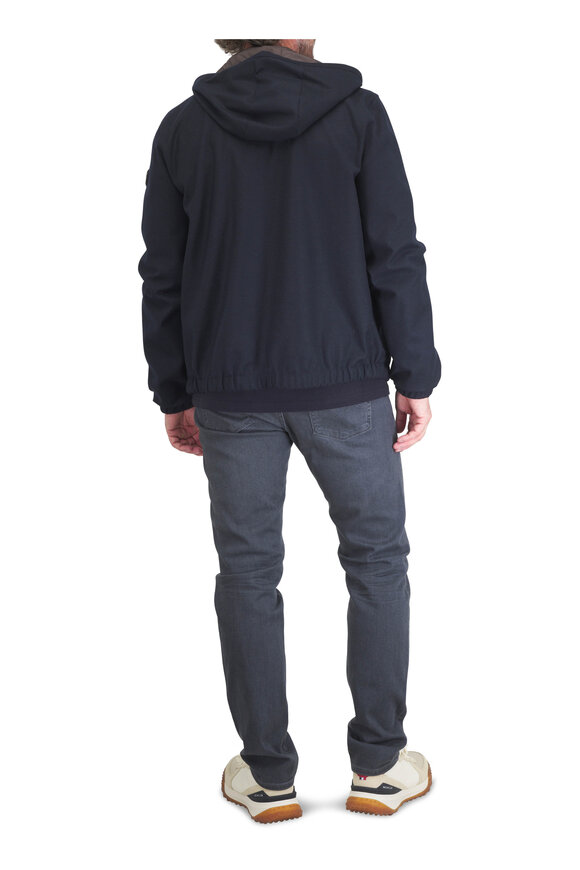 Moncler Navy Stretch Cotton & Wool Front Button Hoodie - view 3