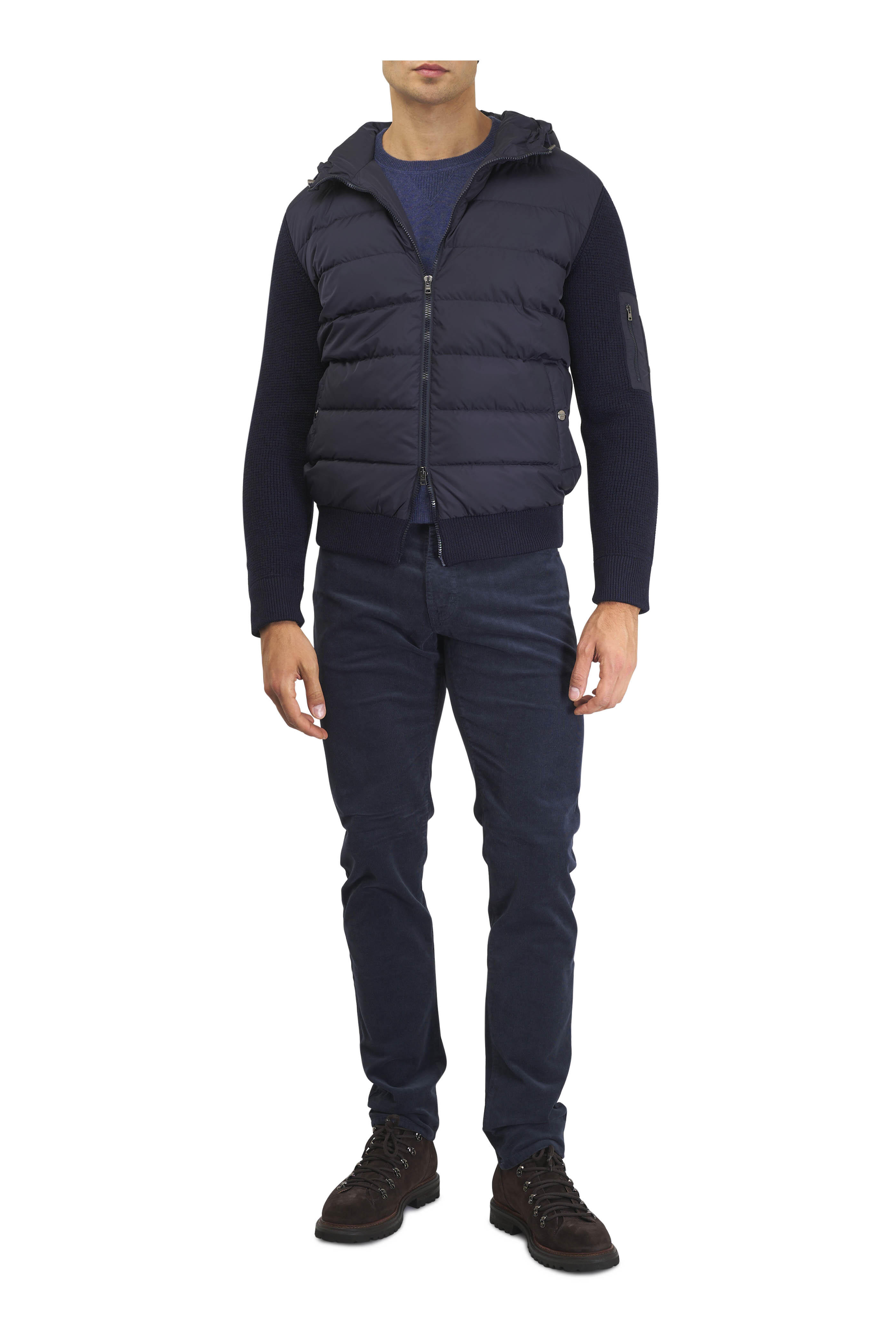 Herno - Navy Wool Hooded Down Jacket