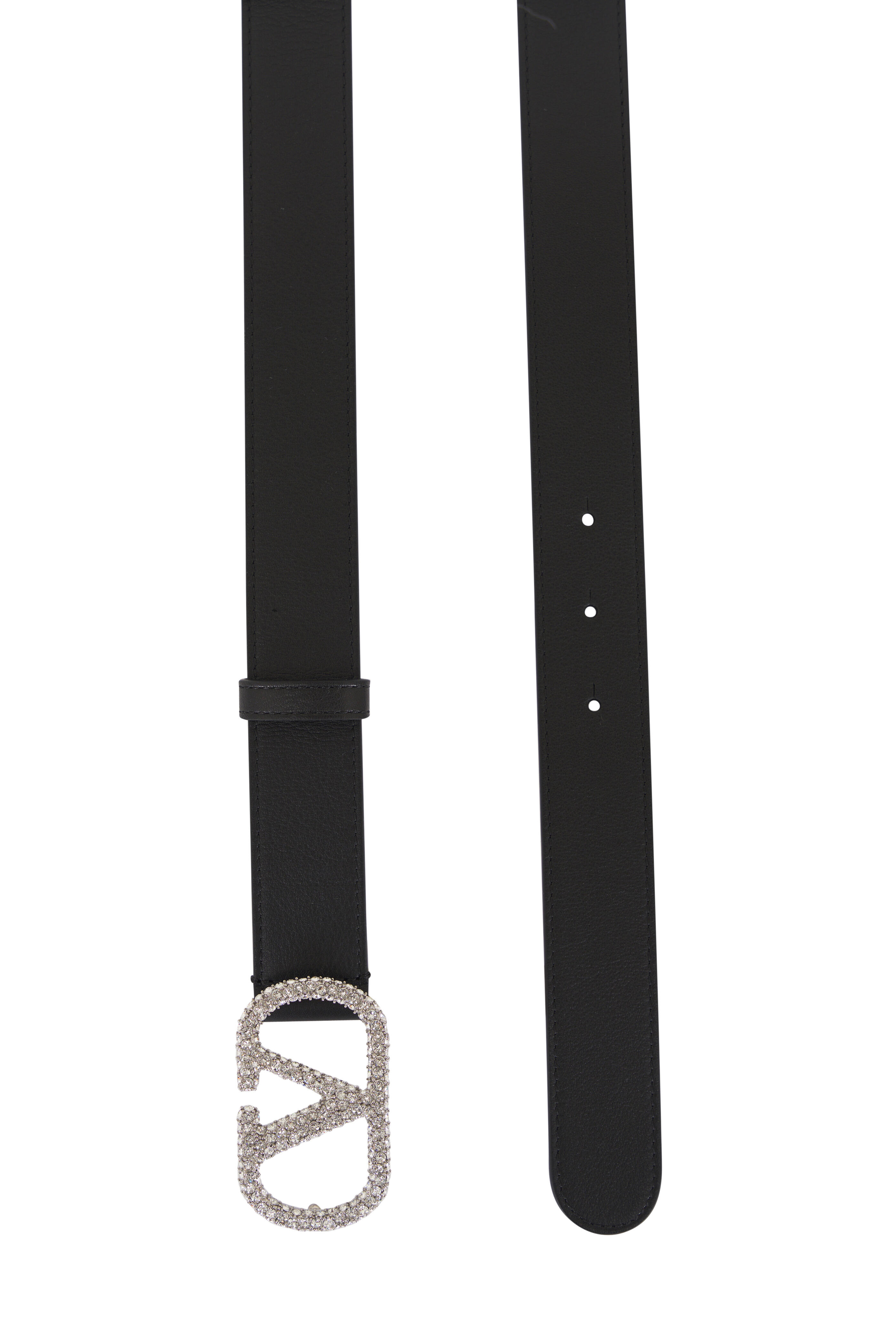 Valentino Garavani - VLogo Rhinestone Black Leather Belt