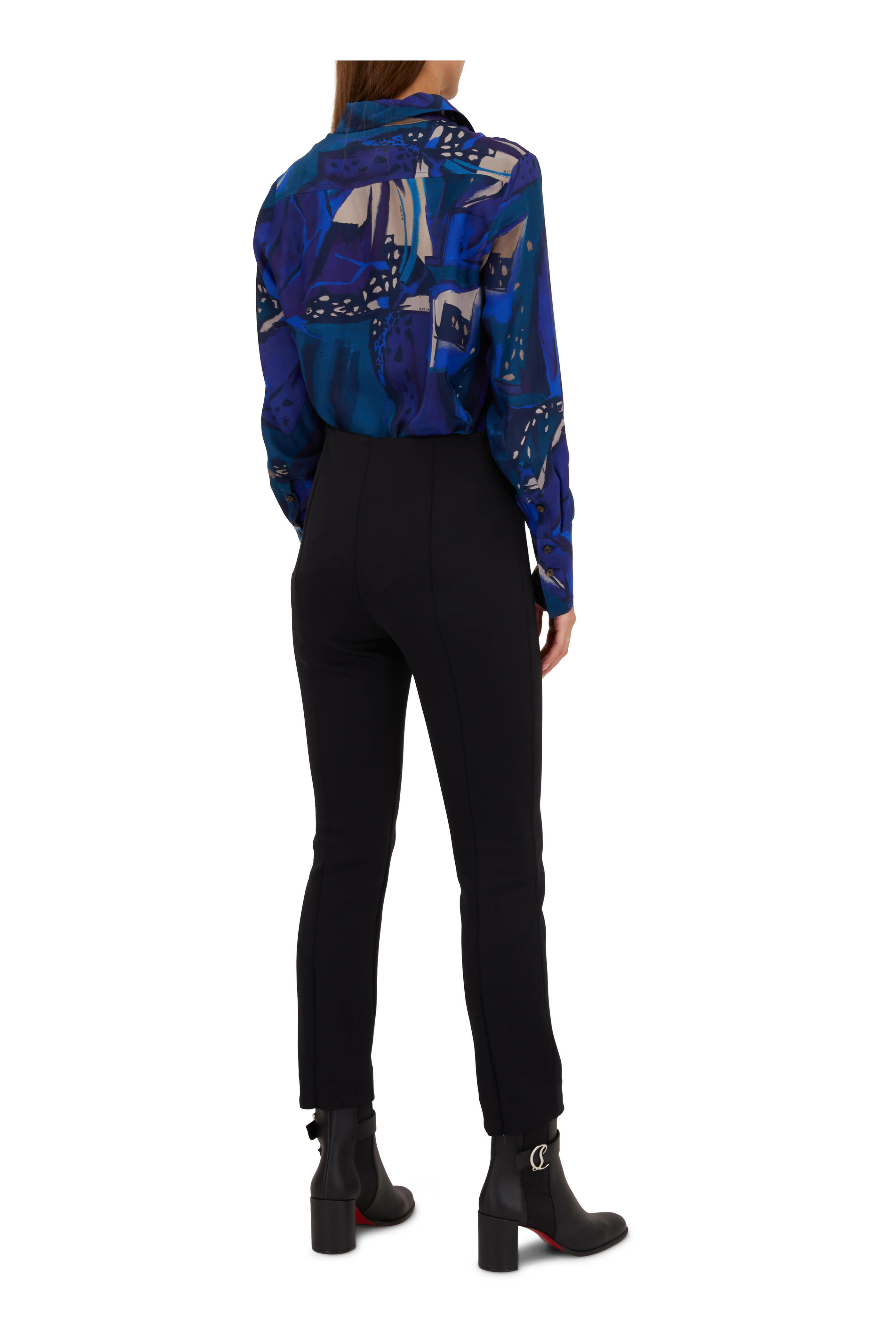 Kiton - Royal Blue Printed Long Sleeve Blouse