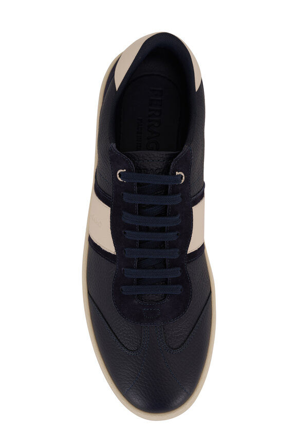 Ferragamo Achille 1 Blue Marine Leather Low Top Sneaker  - view 4