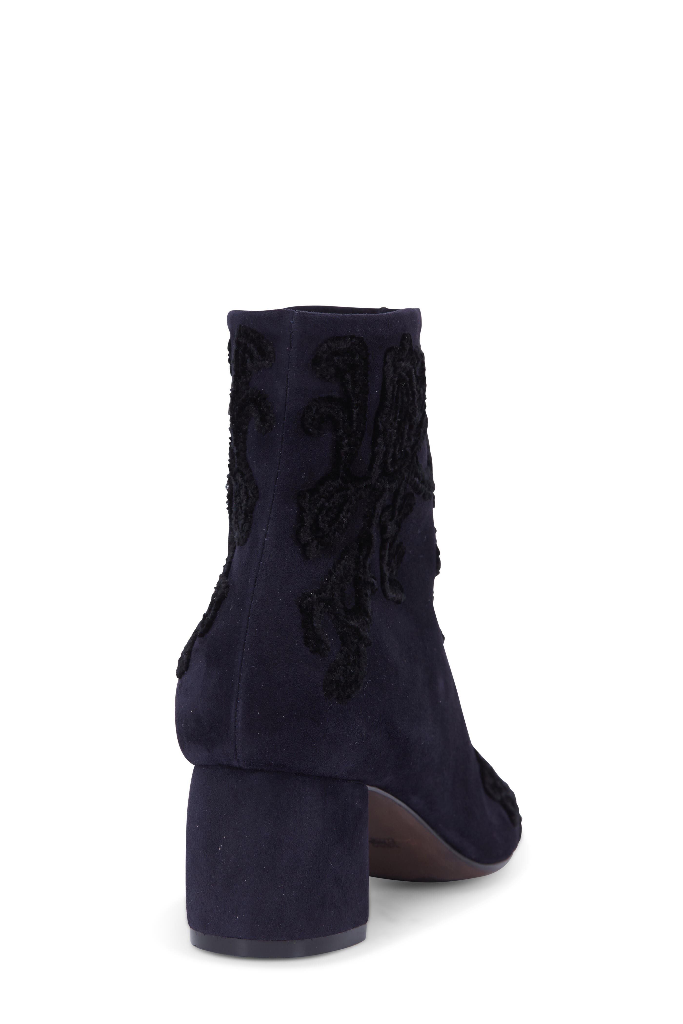 AGL Navy Blue Suede Embroidered Ankle Boot 50mm