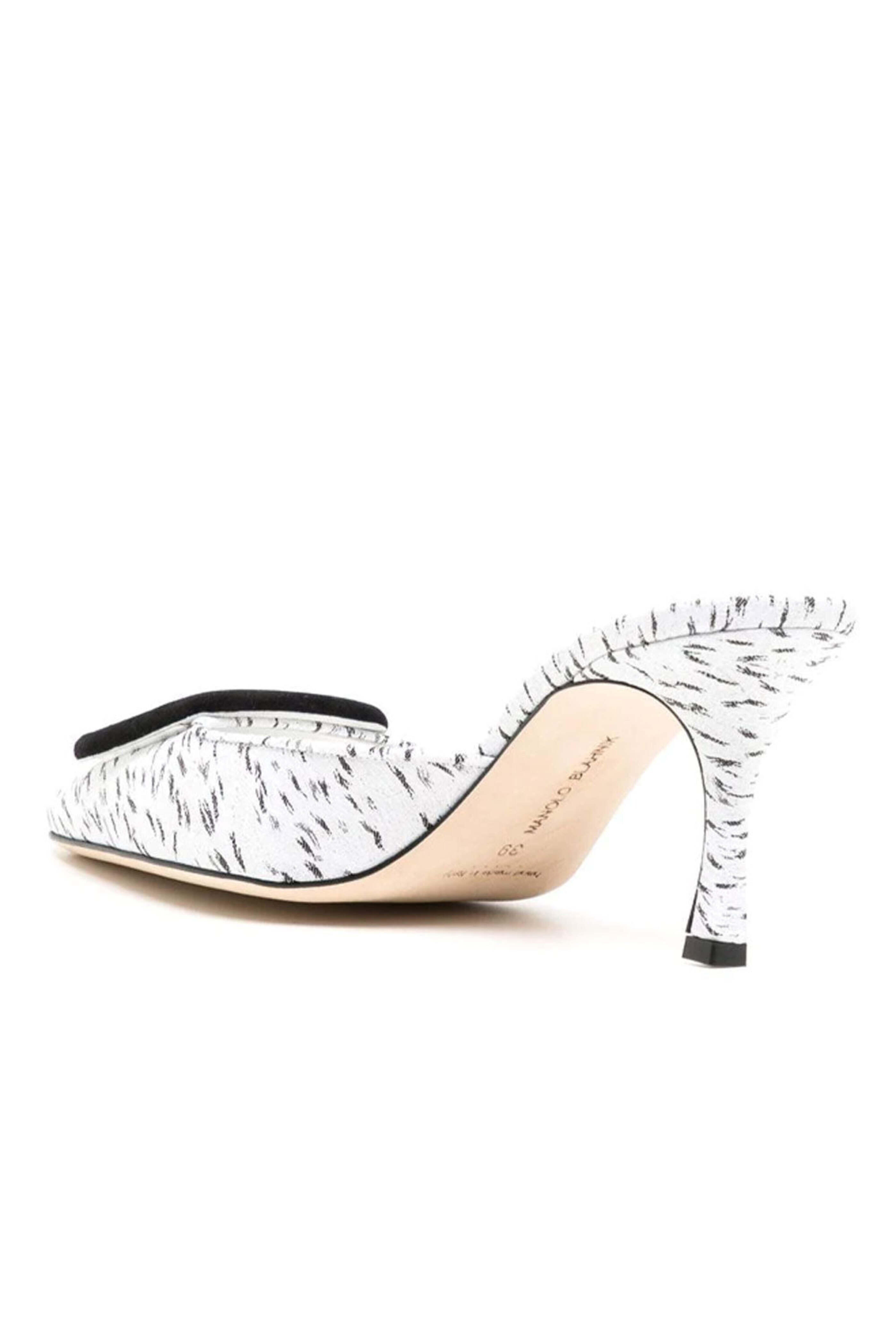 Manolo Blahnik - Maysale Kitten Heel Slide in White Jacquard