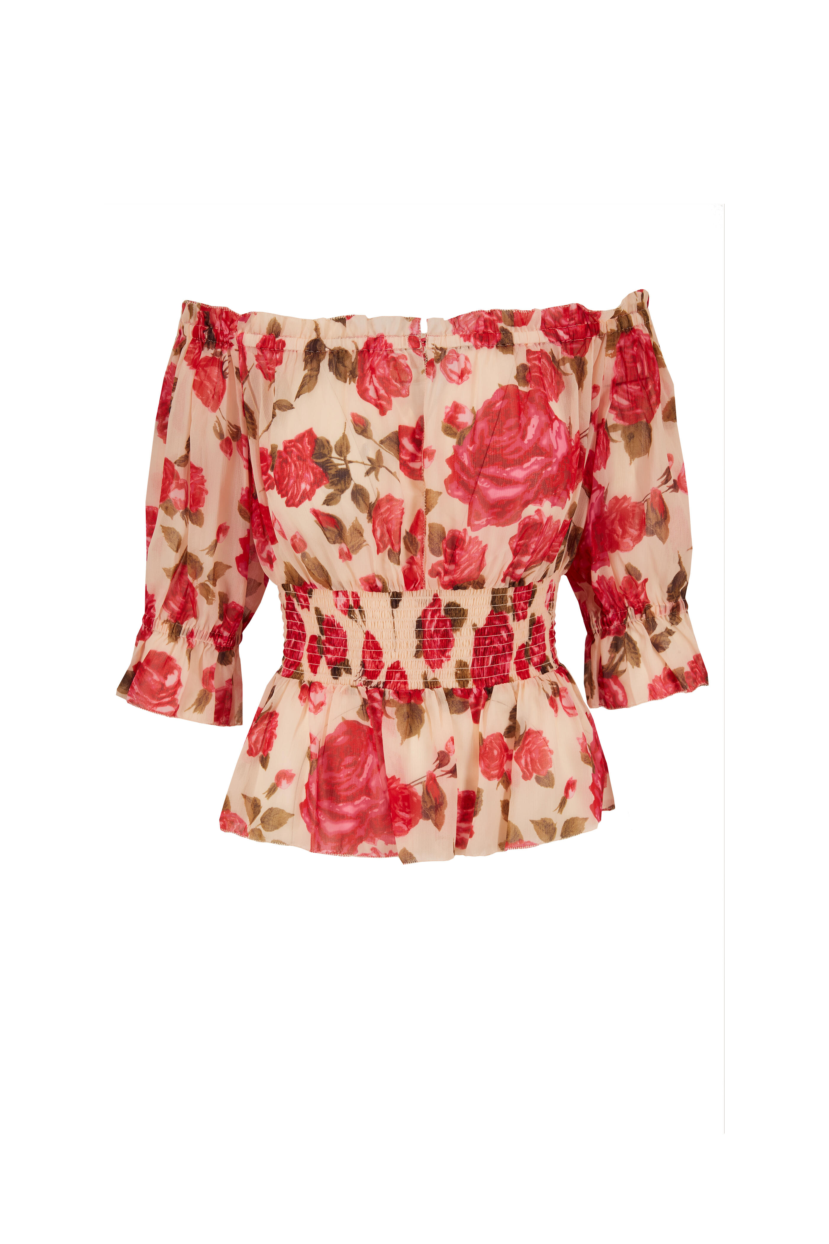 L'Agence - Aubriella Ivory Rose Print Off-The-Shoulder Blouse
