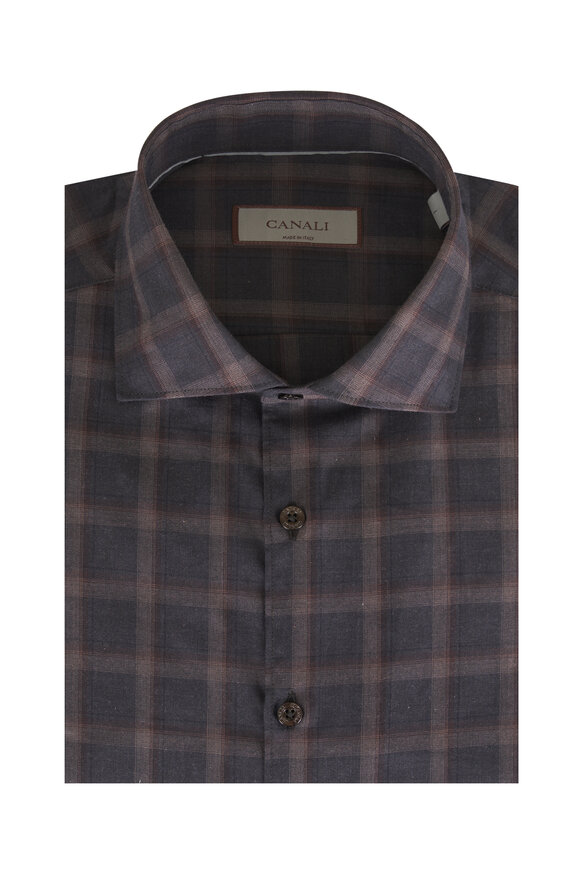 Canali Dark Brown Plaid Sport Shirt - view 1