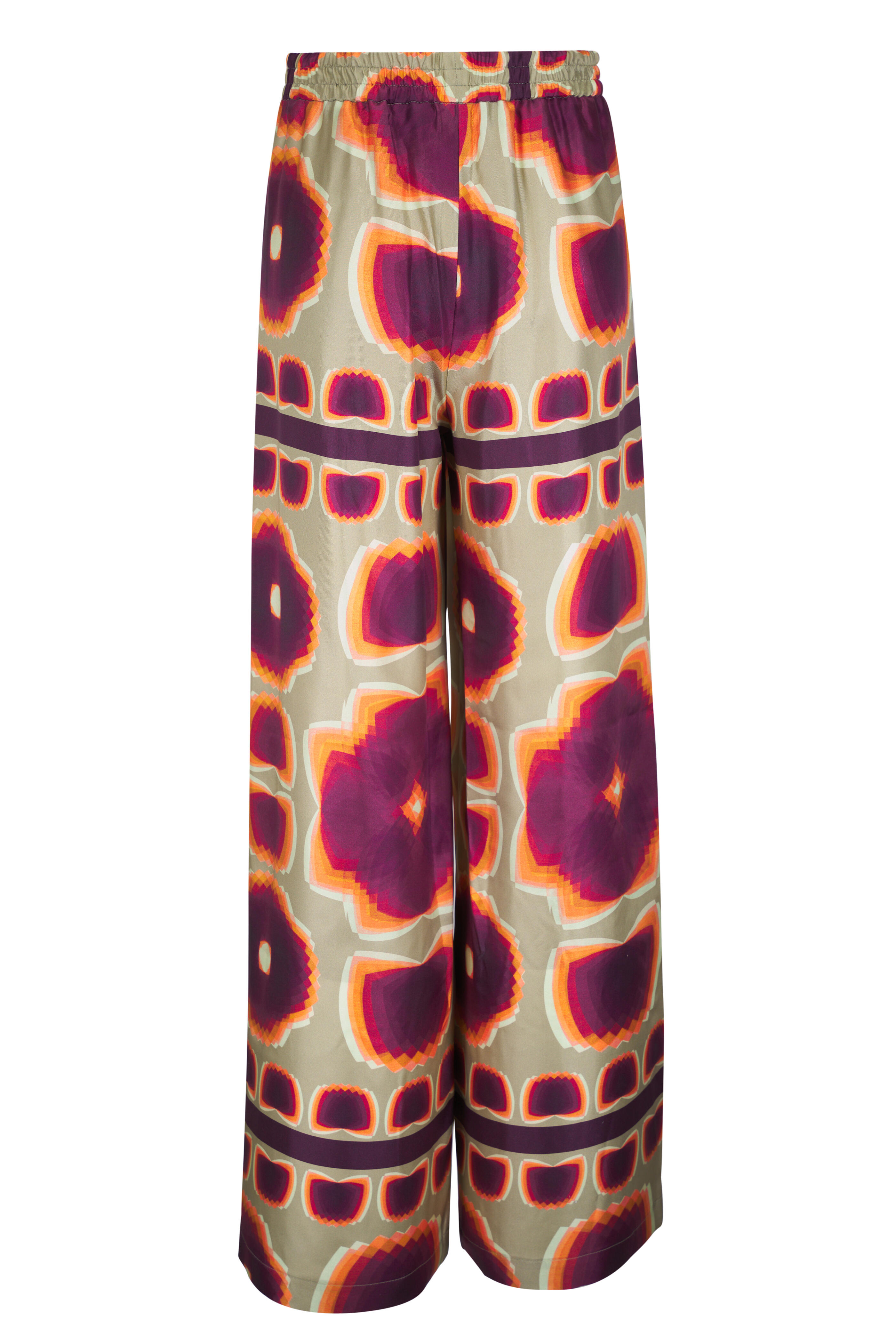 Odeeh - Mirror Pansies Green & Purple Silk Print Pant