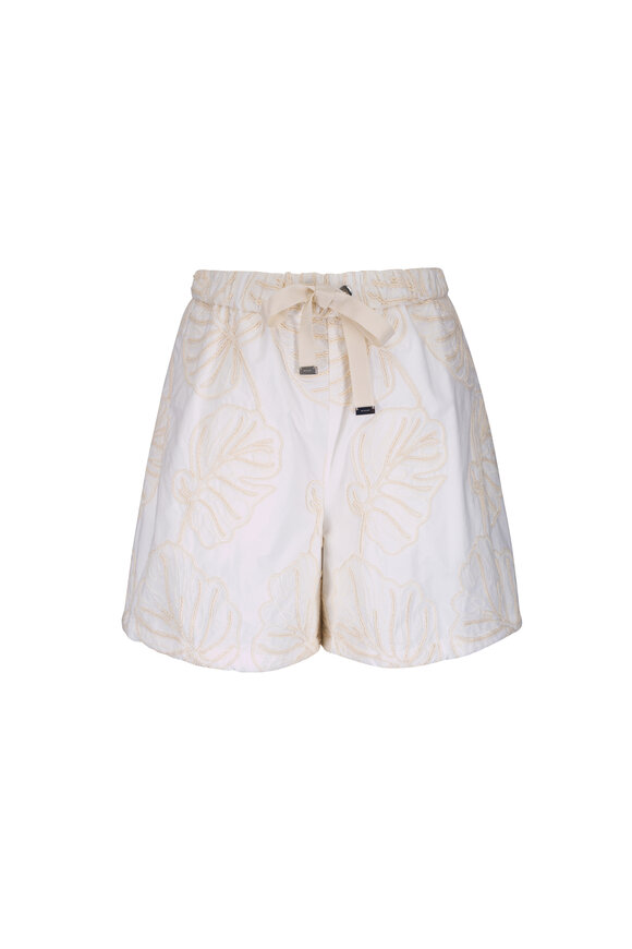 Moncler White Cotton Floral Embellished Shorts