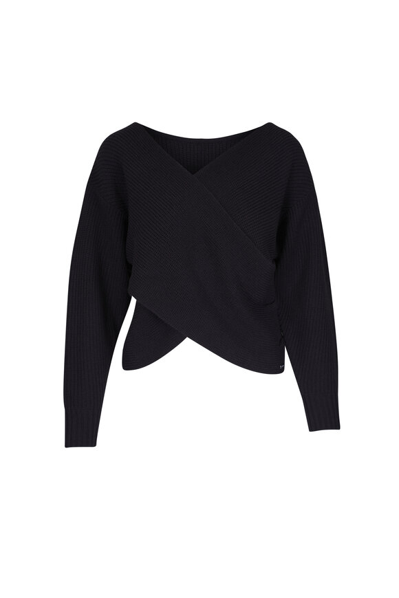 L'Agence Antonella Black Surplice Pullover Knit Top