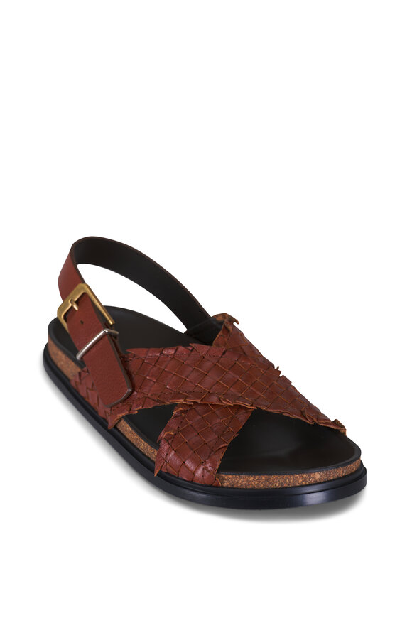 The Row Buckle Cognac Woven Leather Sandal