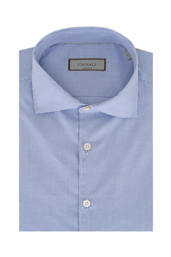 Canali Blue Micro Check Dress Shirt