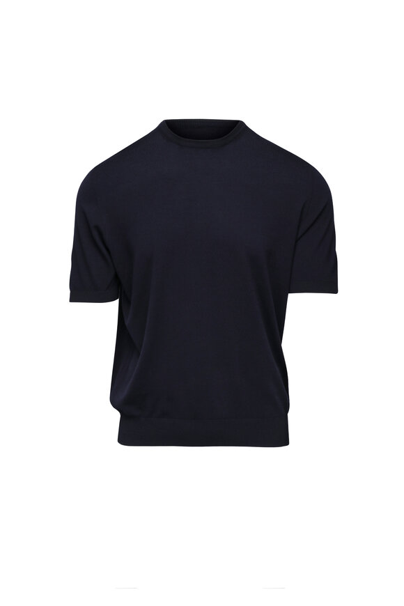 Colombo Navy Blue Wool Short Sleeve Sweater - view 1