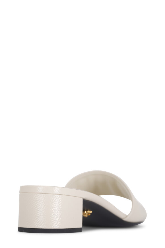 Prada - Ivory Leather Slide Sandal, 35mm